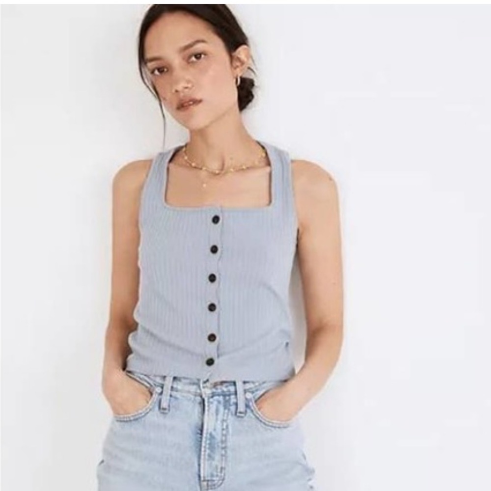 Ribbed Button-Front Crop Tank